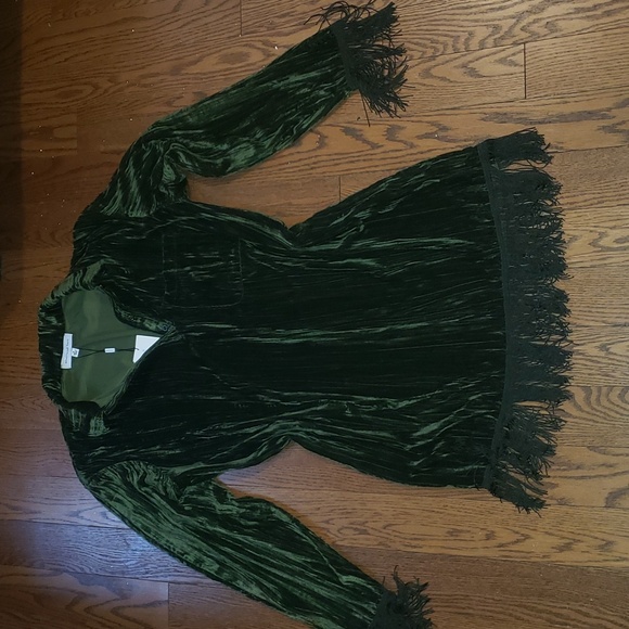 Something Navy Emerald Fringe Shirt Dress - Picture 2 of 16